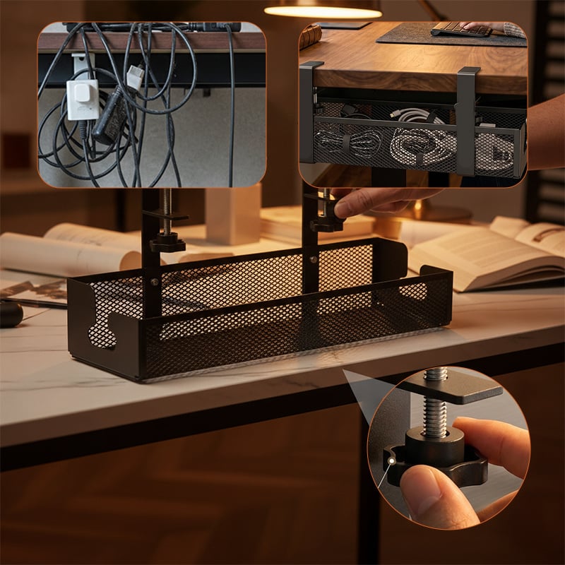 Adjustable No-Drill Under-Desk Cable Organizer