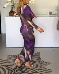 V-neck long sleeve slit dress