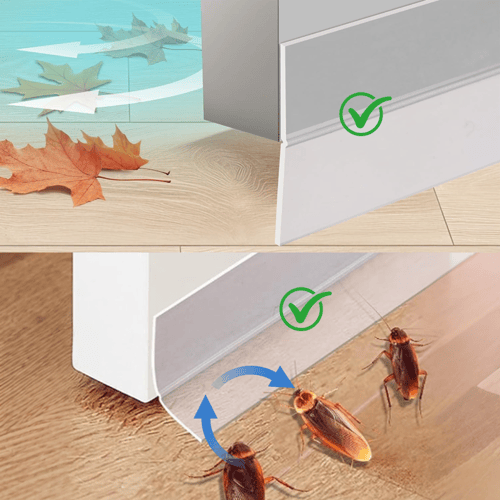 Door seal helping block dust, leaves and small insects at the bottom gap