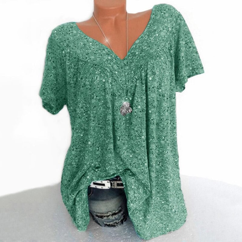 Camiseta de verano casual de manga corta con cuello en V para mujer