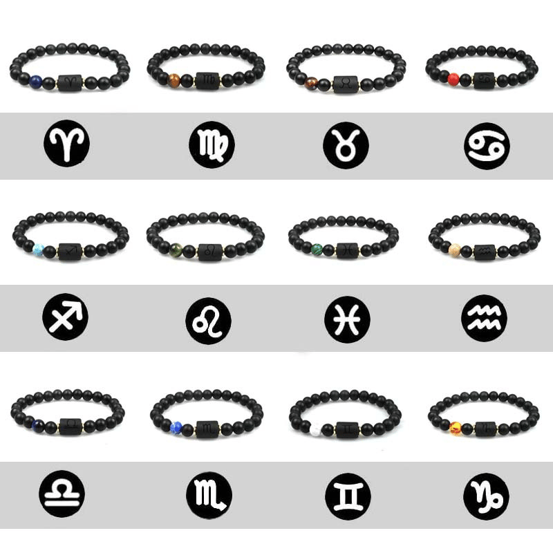 Armband mit Perlen aus schwarzem Achat mit zwölf Sternbildern