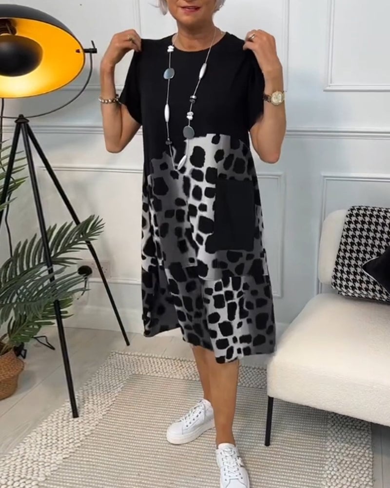 Robe imprimée à manches courtes et col rond