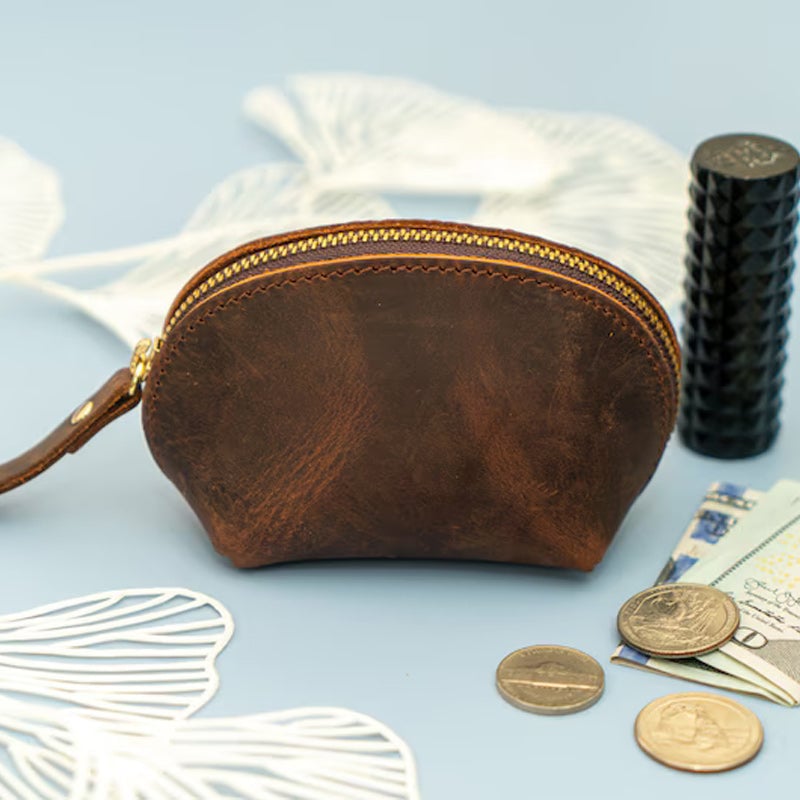 Kleine Münztasche aus Leder mit Reißverschluss