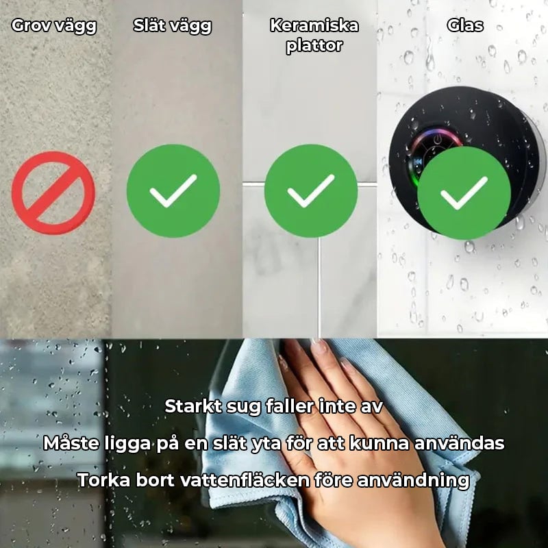 Mini bluetooth duschhögtalare med LED-ljus
