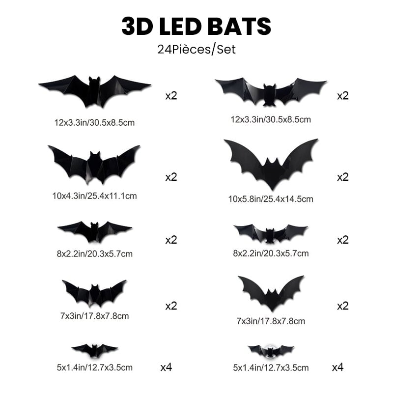 Décoration LED 3D en forme de chauve-souris