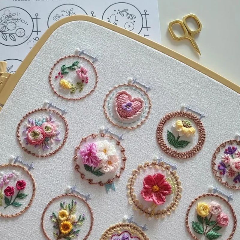 Broderisett med liten blomsterramme