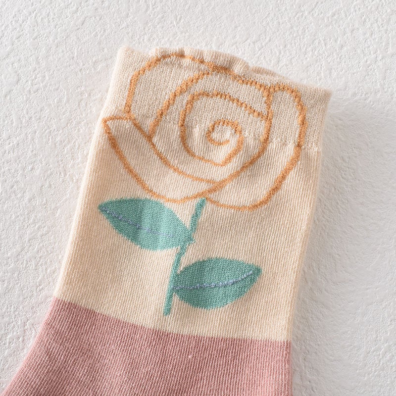 10 Pairs Women's Pink Floral Cotton Socks
