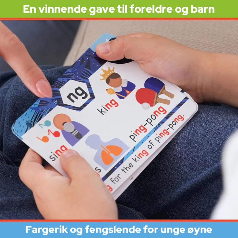 Fonikk-kort - Lær å lese på 20 trinn - Digrafer, CVC-blandinger, lange vokallyder