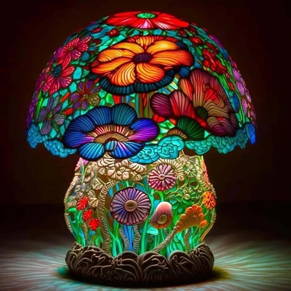🍄Lampe de table en verre teinté série de plantes🍄