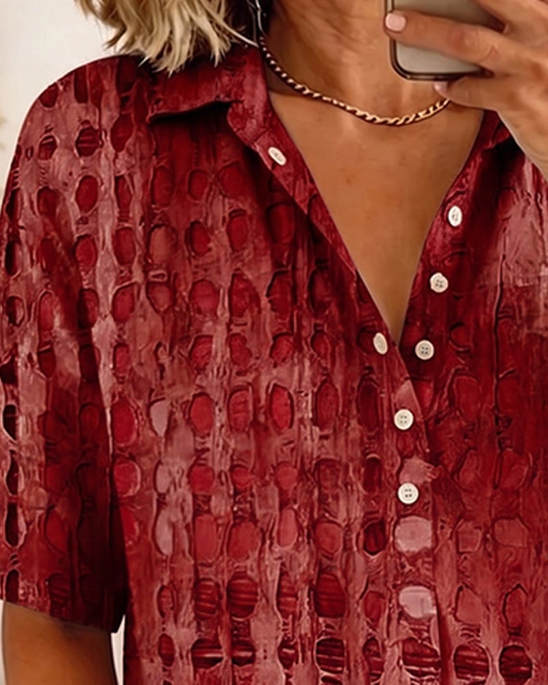 Polka Dot Print Button Half-Placket Blouse
