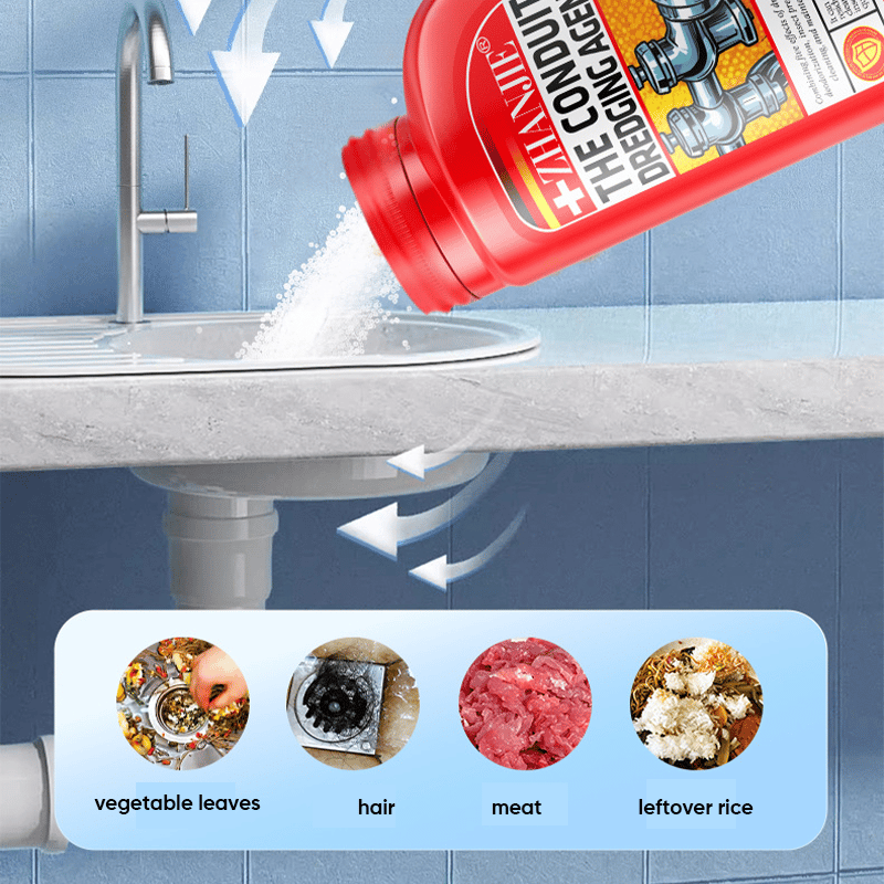 Powerful kitchen and bathroom pipe cleaning agent