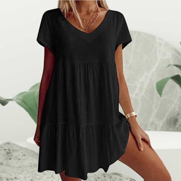 V-Ausschnitt Lässiges Kurzarm Kleid