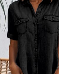 Robe Manches Courtes Col Solide Bouton