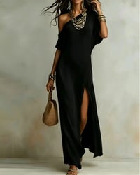 Slash Shoulder Slit Dress