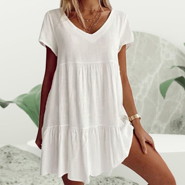 V-Ausschnitt Lässiges Kurzarm Kleid
