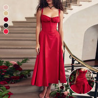Elegantes einfarbig geschlitztes Cami-Kleid mit Taillenbinde