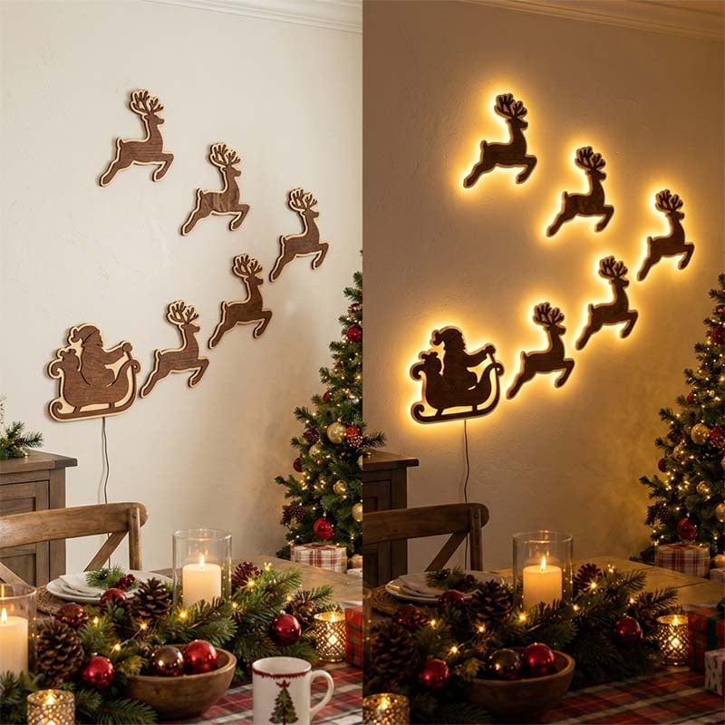 Christmas LED wall decor arranged as a grouped holiday display