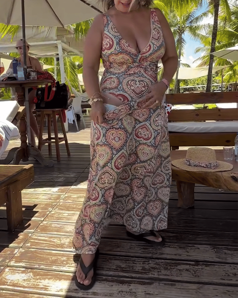 Maillot de Bain Sans Bretelles Cœur Imprimé Vacances