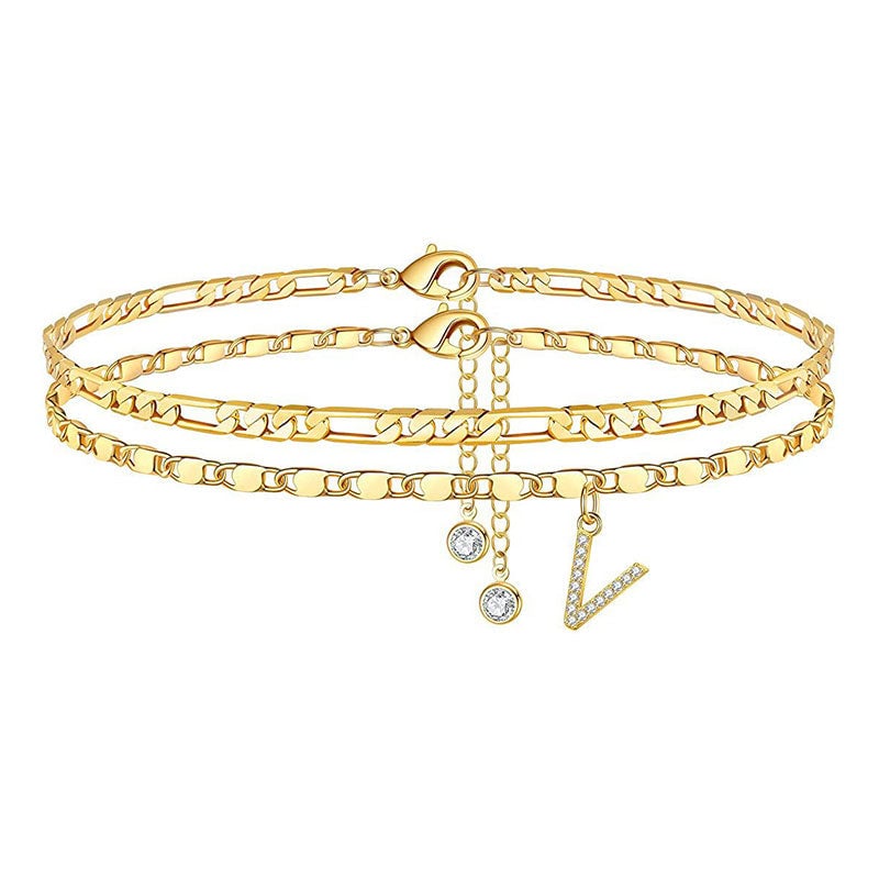 A-Z Letter Layered Ankle Bracelets for Women