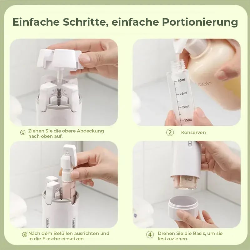 4-in-1 auslaufsicheres, drehbares Reisedispenser-Set
