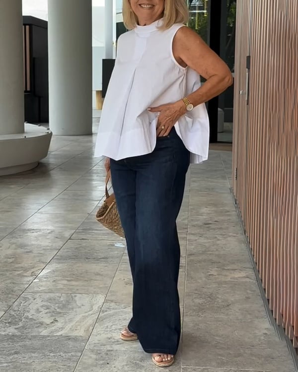 Blouse Sans Manches Unie Simple