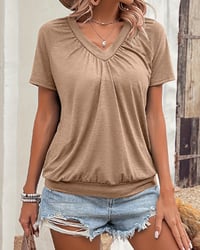 Casual Pleated V-Neck T-Shirt