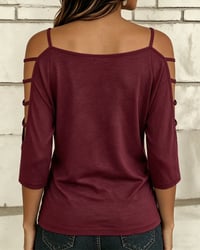 Solid Color Elbow-Length Sleeve Off-Shoulder T-Shirt