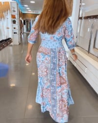 Robe de vacances à col en V et manches 3/4