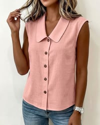 Sleeveless Lapel Linen-Cotton Shirt