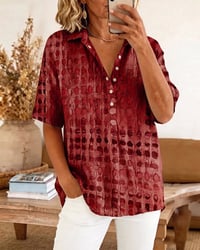 Polka Dot Print Button Half-Placket Blouse