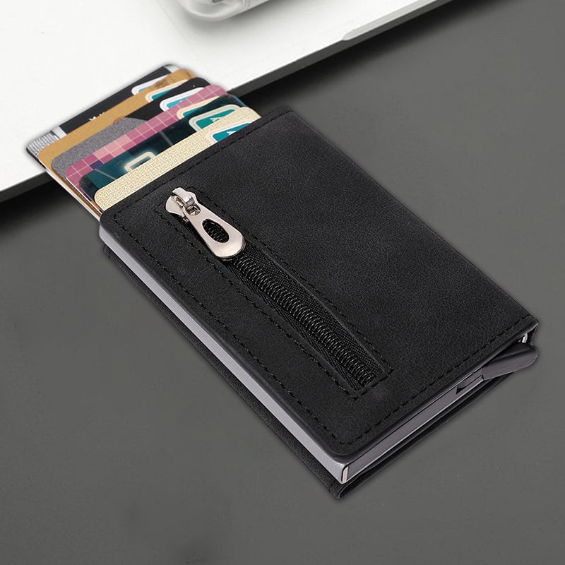 Anti-magnetic RFID card holder with zipper for men