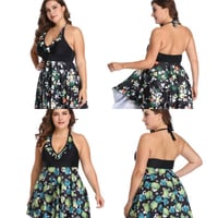 Frauen Plus Size Tankini Set mit Sexy V-Ausschnitt Bademode Kleid