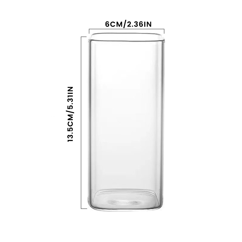 Stylish Square Glass Drink Cup with Lid and Straw