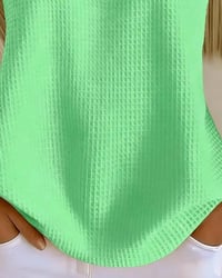 Crew Neck Sleeveless Waffle Button Tank Top