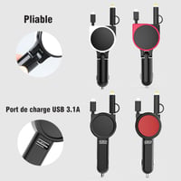 3-en-1 Chargeur Voiture Avec Câble Rétractable