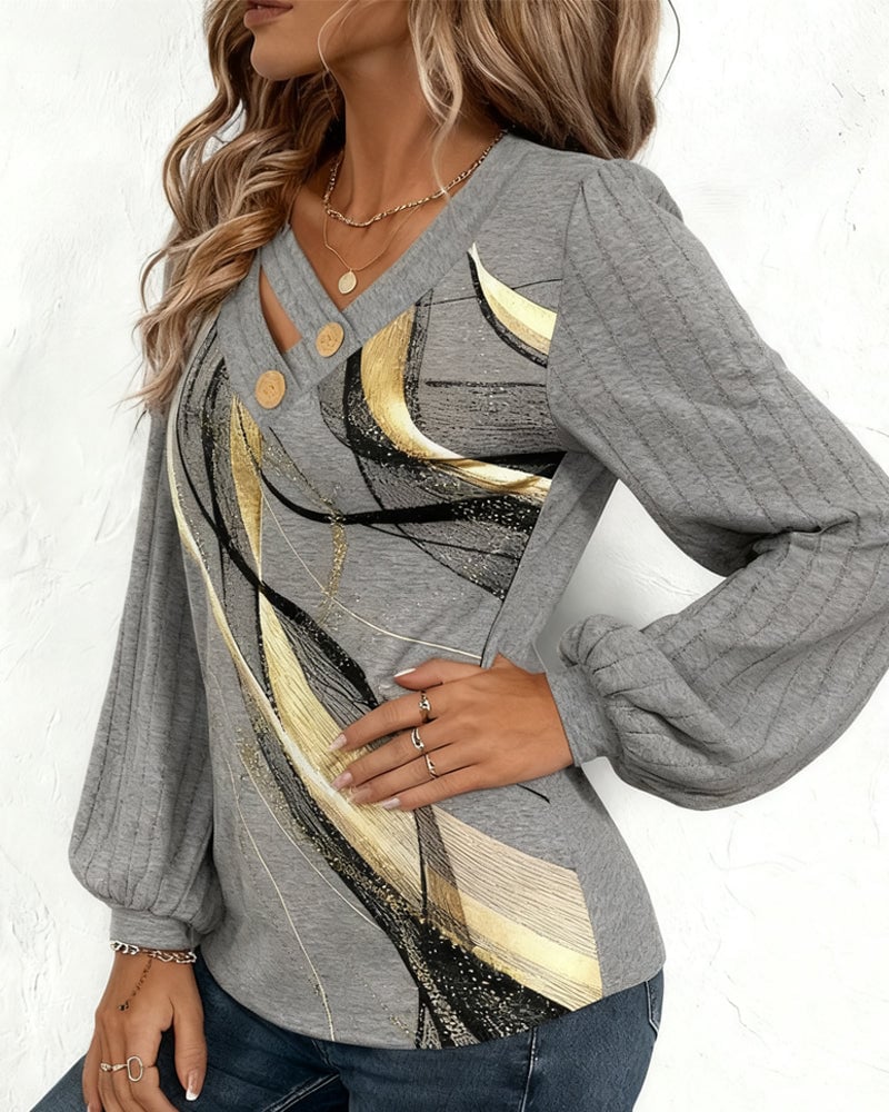 Top Met Gestreept Print-Lantaarnmouw