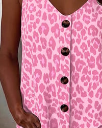 Leopard Spaghetti Strap Button Metal Buckle Tank Top