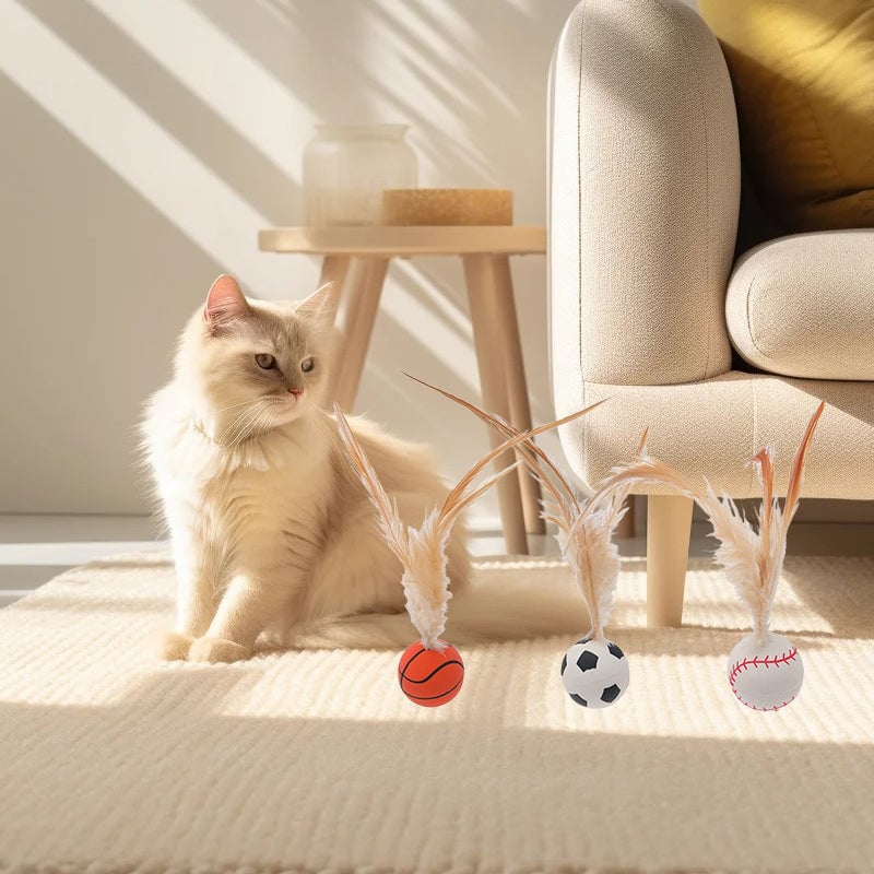 Interactive Feather Ball Toy Set for Cats