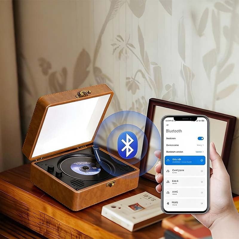 Bärbar retro CD-spelare med Bluetooth-ljud