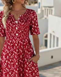 V-Neck Short-Sleeved Floral Dress