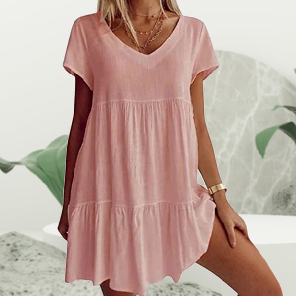 V-Ausschnitt Lässiges Kurzarm Kleid