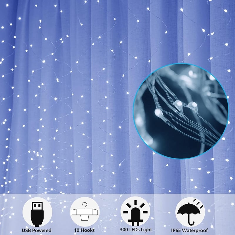 Sakerplus LED Copper String Curtain Lights with USB Remote