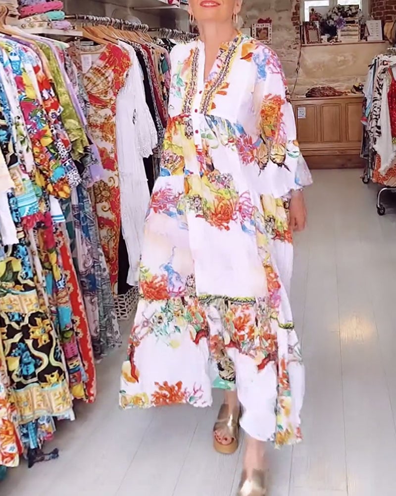 Boho patchwork-kjole med print