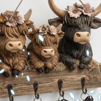 Highland Cow Wooden Key Holder Decor