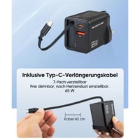 65 W GaN 3-in-1 einziehbares Schnellladegerät