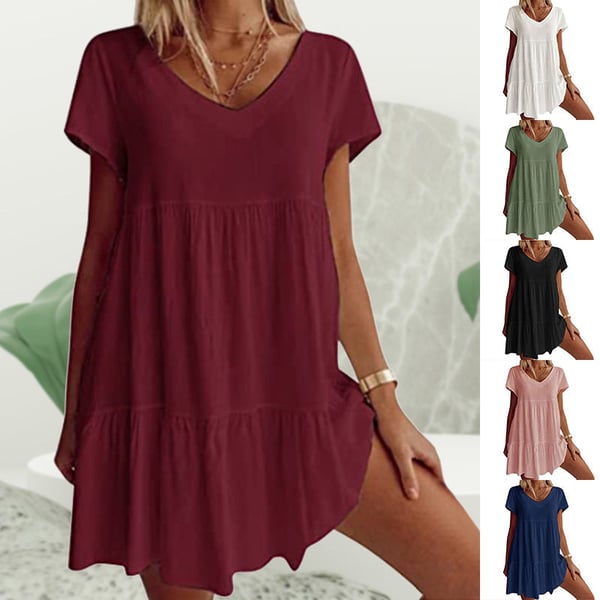 V-Ausschnitt Lässiges Kurzarm Kleid