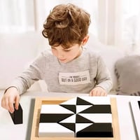 Puzzle géométrique en bois avec blocs cachés et plateau de rangement