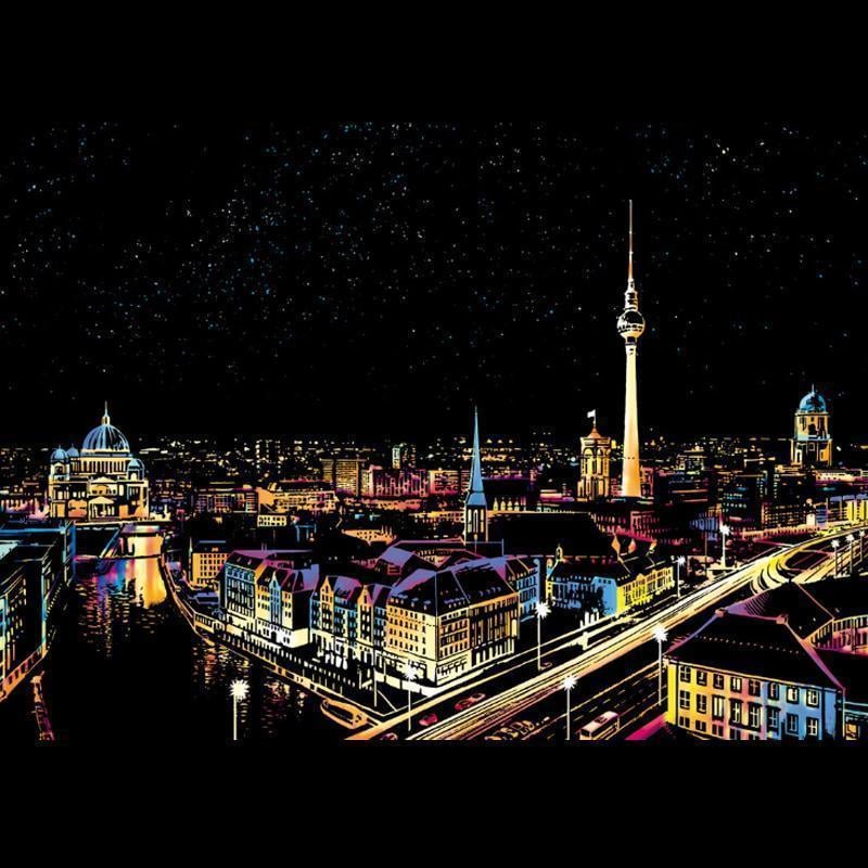 Stadt Nachtszene Kratzer Malerei Papier