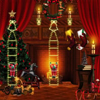 Julstege Med Dekorationsljus Och Tomte
