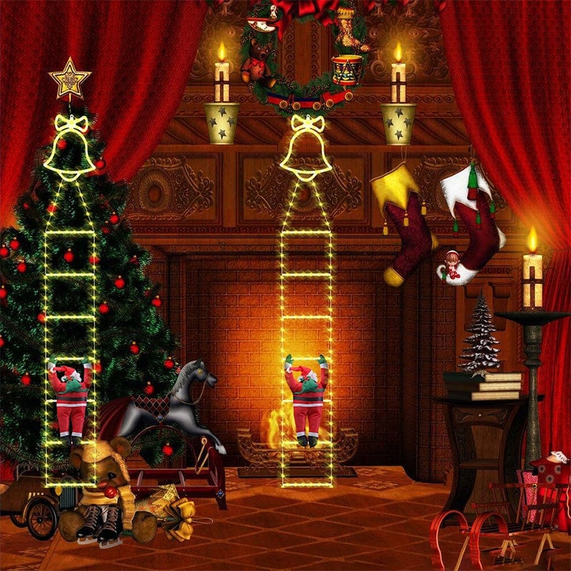 Julstege Med Dekorationsljus Och Tomte